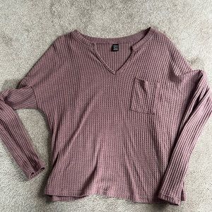 Notched neck waffle knit top